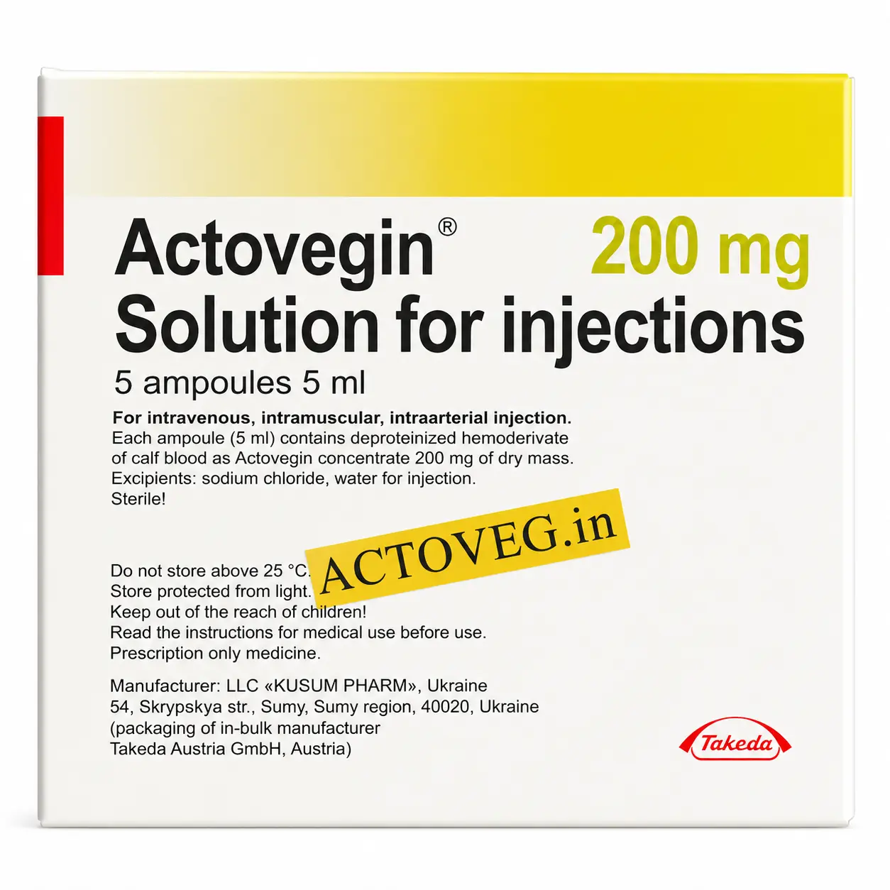 Actovegin 200 mg/5 ml injectable solution, 5 ampoules