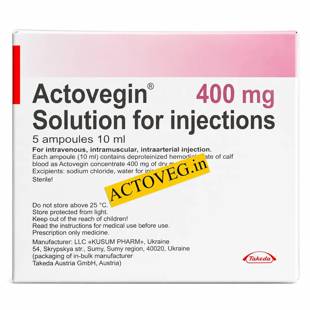 Actovegin 400 mg/10 ml injectable solution, 5 ampoules