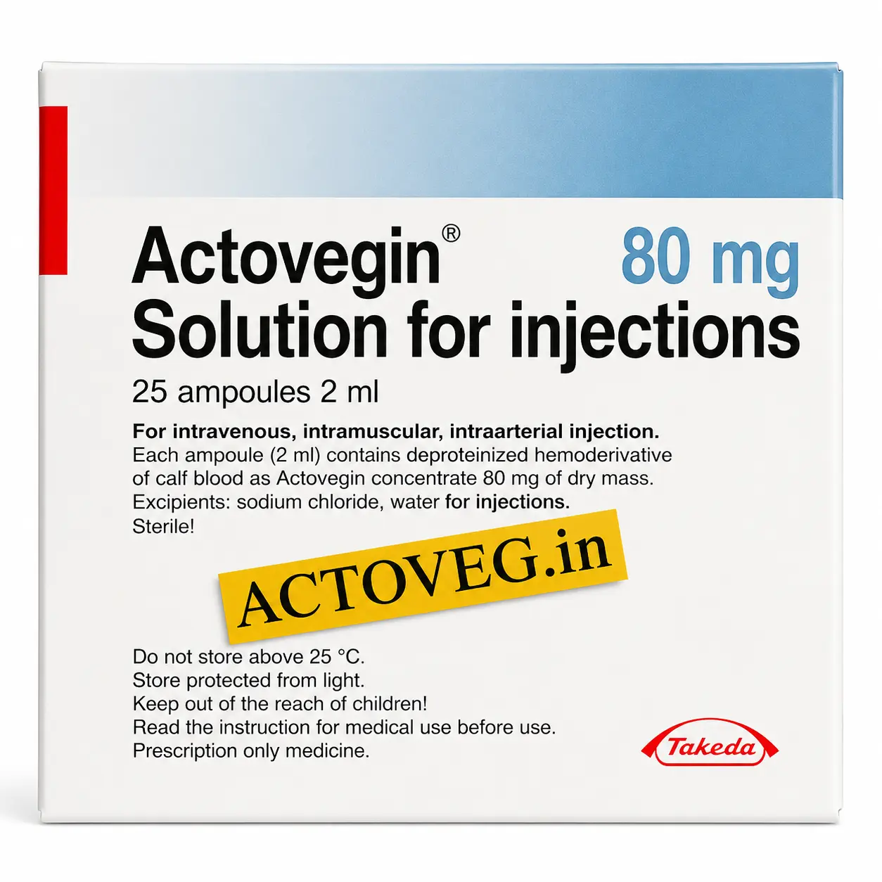 Actovegin 80 mg/2 ml injectable solution, 25 ampoules